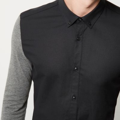 Black Oxford contrast sleeve shirt